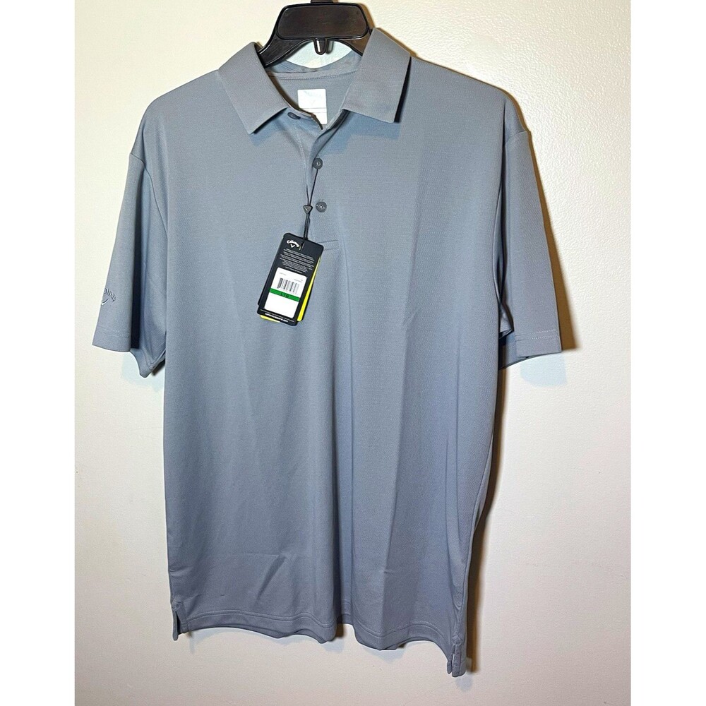 Callaway Opti-Dri Golf Polo Shirt Mens L Gray Solid Short Sleeve UPF 50